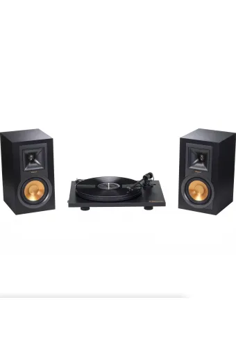 Toca Discos Klipsch + Alto Falantes R-15PM 2-Way de Estante Preto