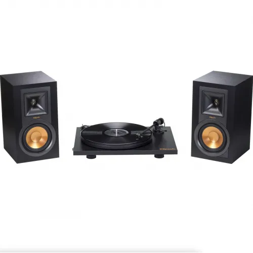Toca Discos Klipsch + Alto Falantes R-15PM 2-Way de Estante Preto